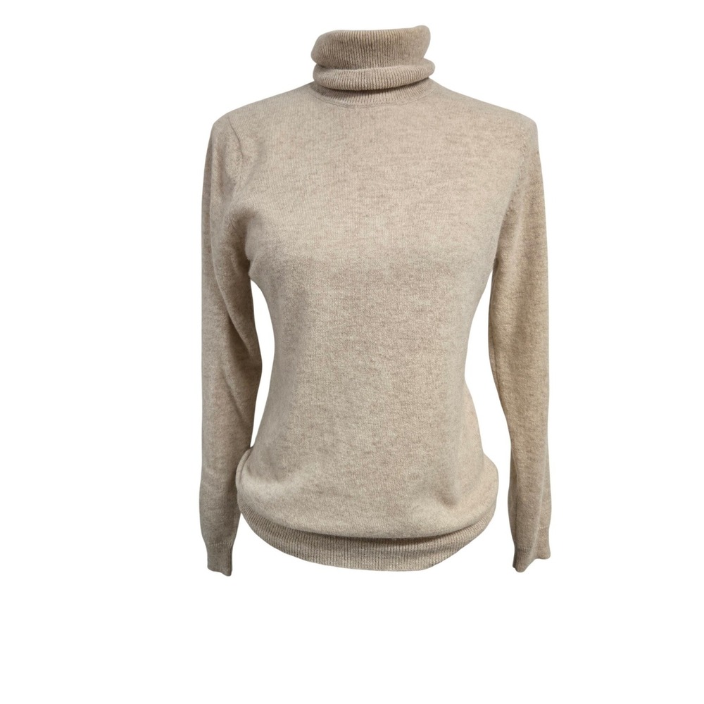 Mariyaab 100% Cashmere Turtleneck Sweater Top Neutral Beige Women's Size S SOFT